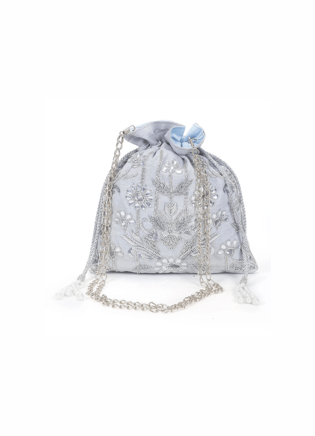 Silver and Aqua Potli The Purple Sack - Fabilicious Fashion
