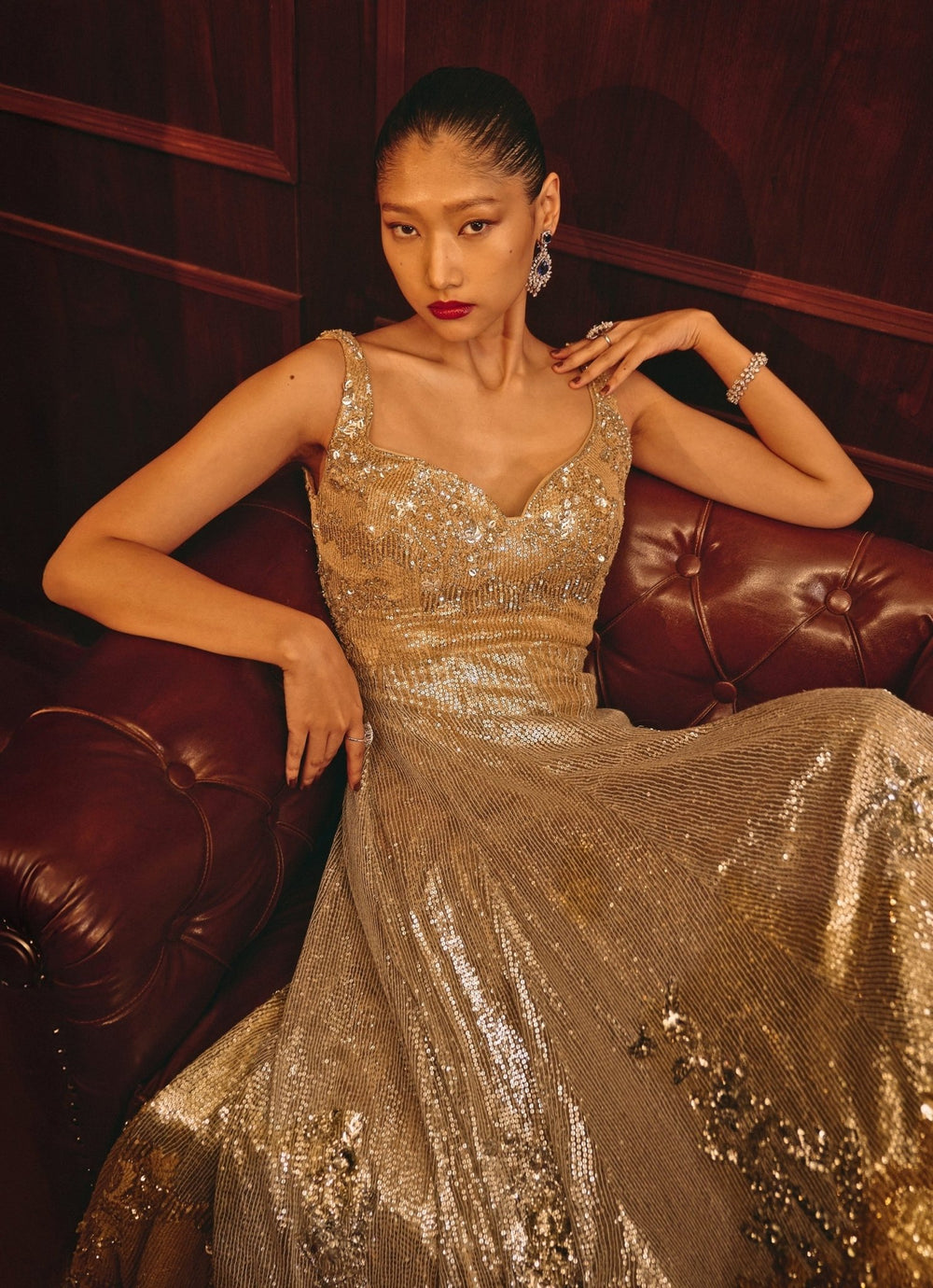 Silver And Gold Embroidered Soft Net Gown Angad Singh - Fabilicious Fashion