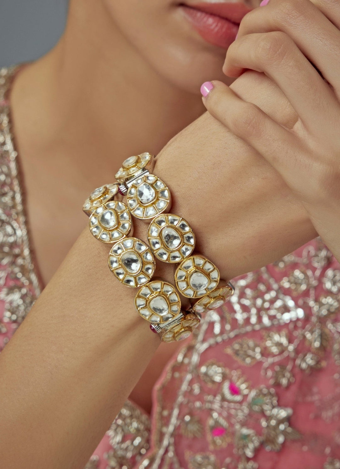 Silver And Gold Kundan Gold Plated Bangles Vivinia by Vidhi Mehra - Fabilicious Fashion
