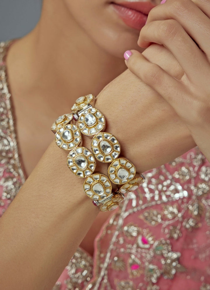 Silver And Gold Kundan Gold Plated Bangles Vivinia by Vidhi Mehra - Fabilicious Fashion