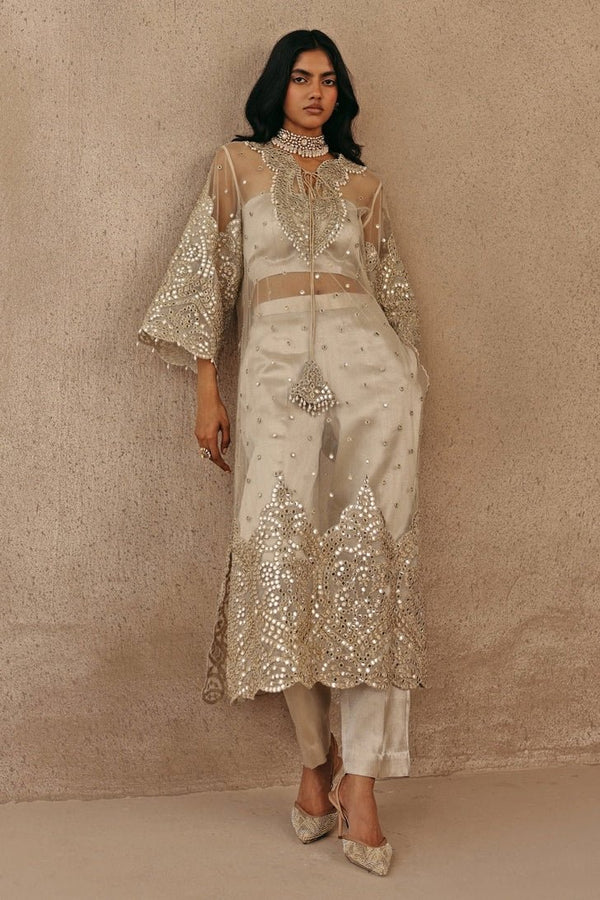 Twenty Nine Silver and Nude Soft Net Kurta Pants Set