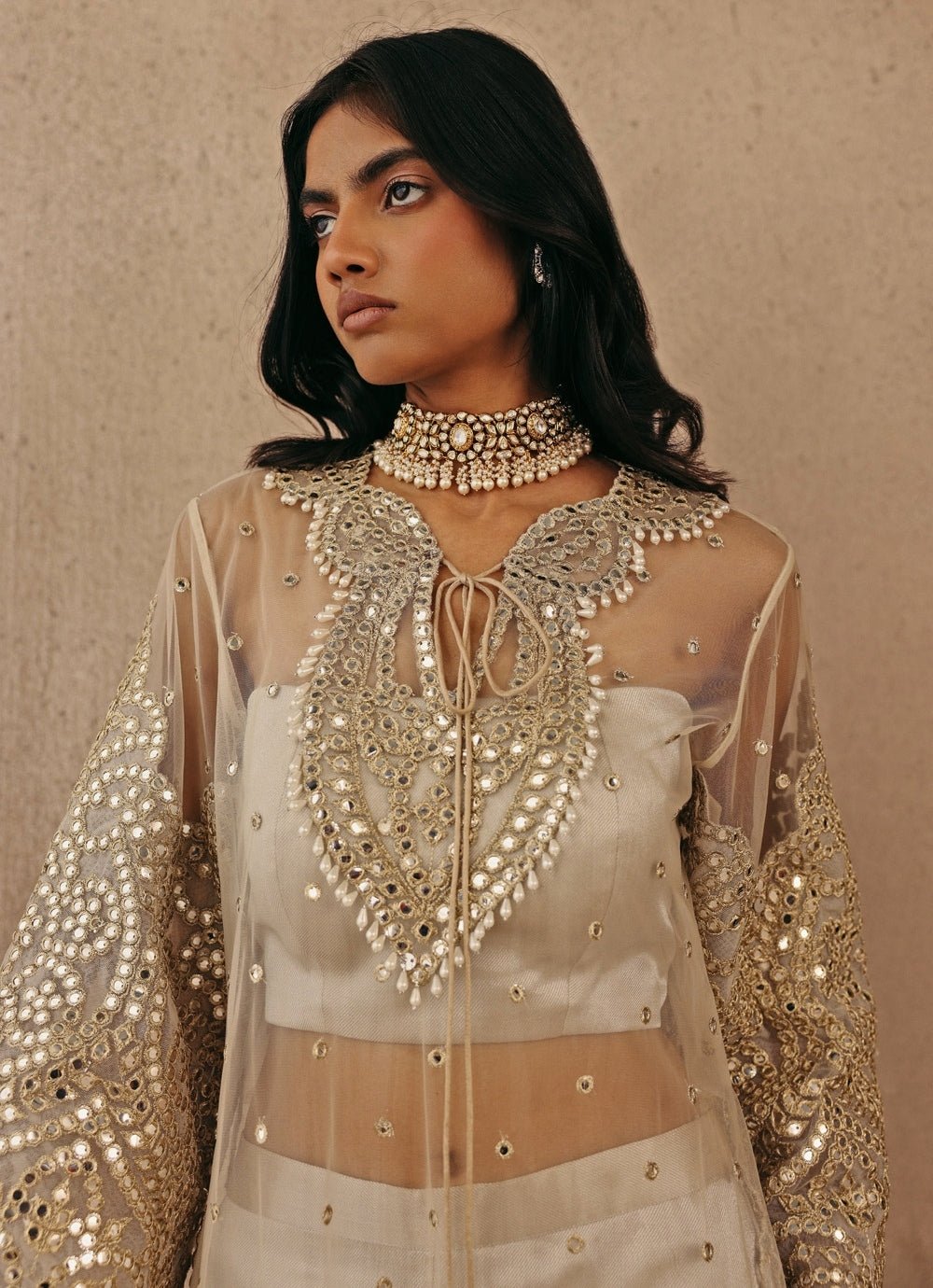 Silver And Nude Soft Net Kurta Pants Set Twenty Nine - Fabilicious Fashion