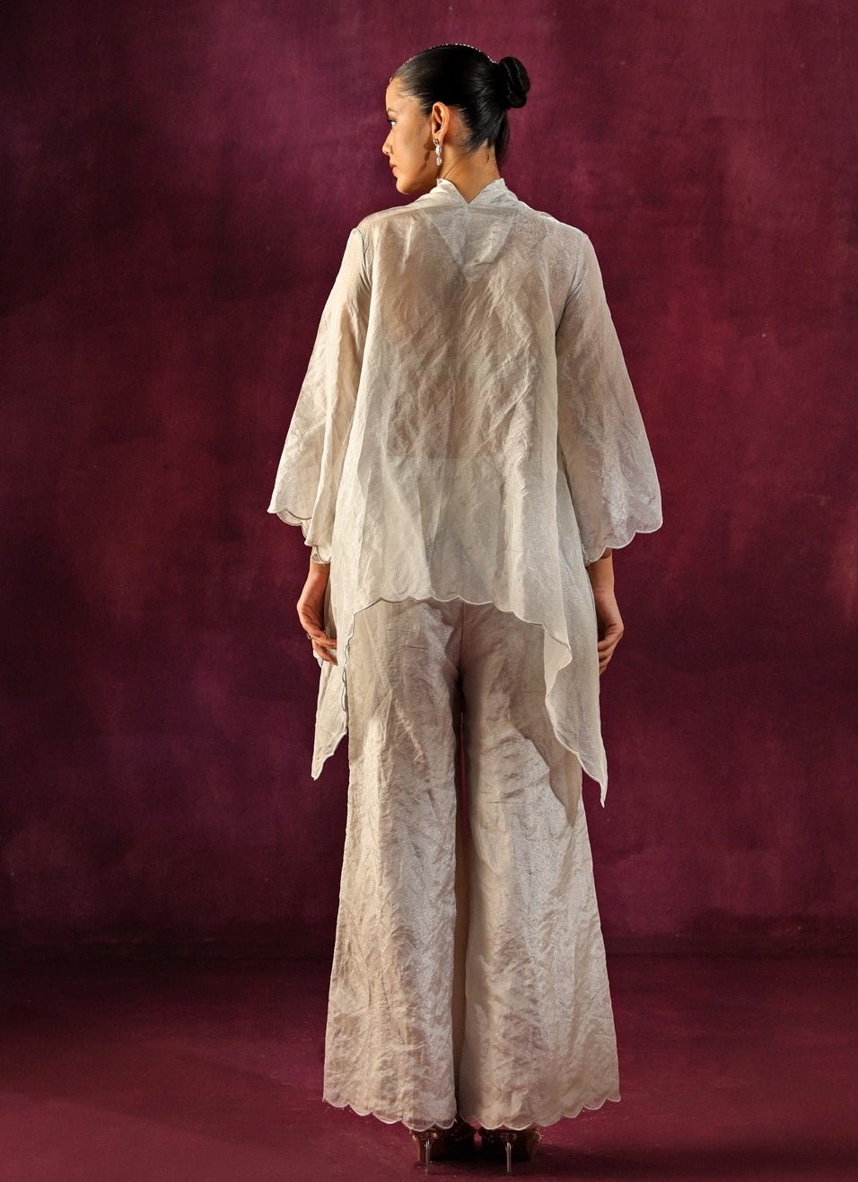 Twenty Nine Silver Banarasi Tissue Mirrorwork Asymmetric Kurta Palazzo SetFabilicious Fashion