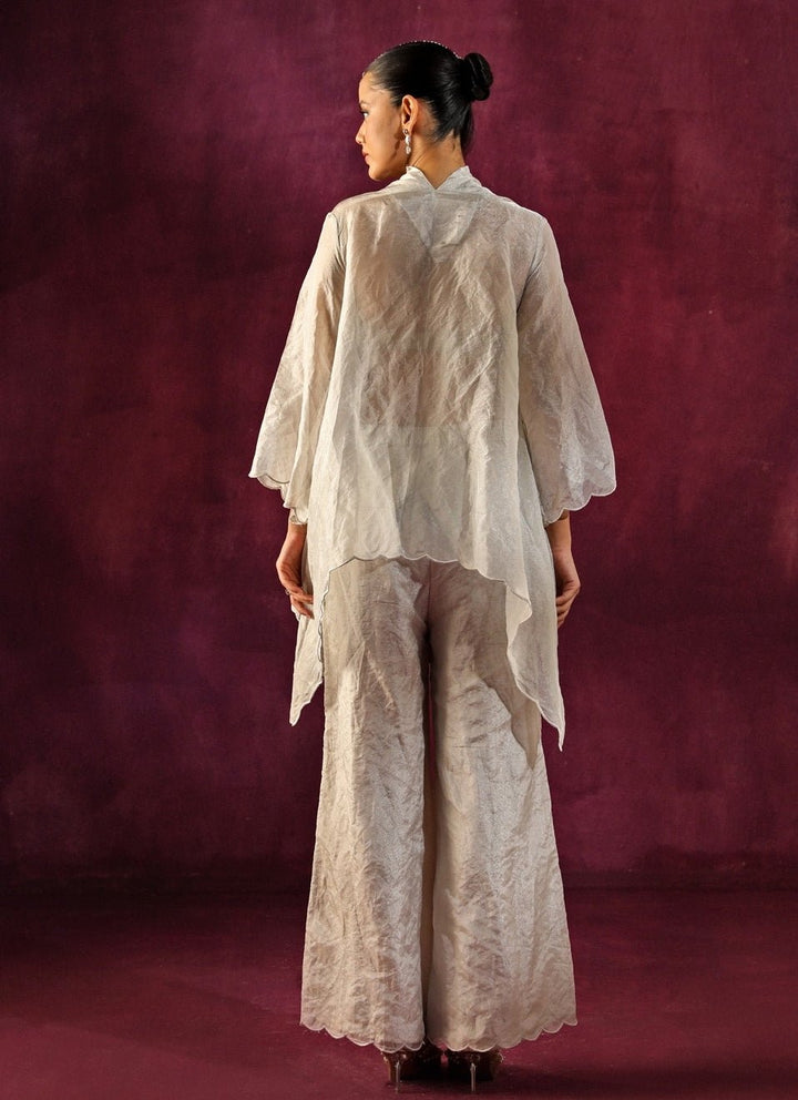 Twenty Nine Silver Banarasi Tissue Mirrorwork Asymmetric Kurta Palazzo SetFabilicious Fashion