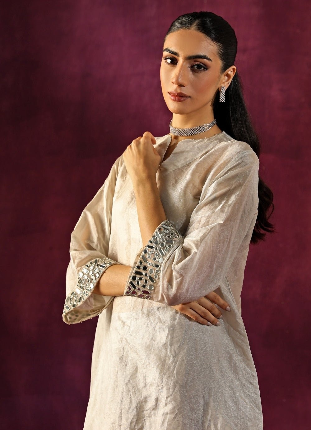 Twenty Nine Silver Banarasi Tissue Mirrorwork Kurta Pants SetFabilicious Fashion