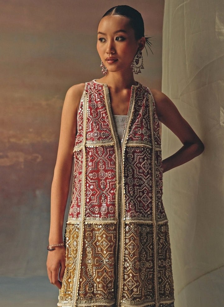 Twenty Nine Silver Brocade Palazzo With Multicolour JacketFabilicious Fashion