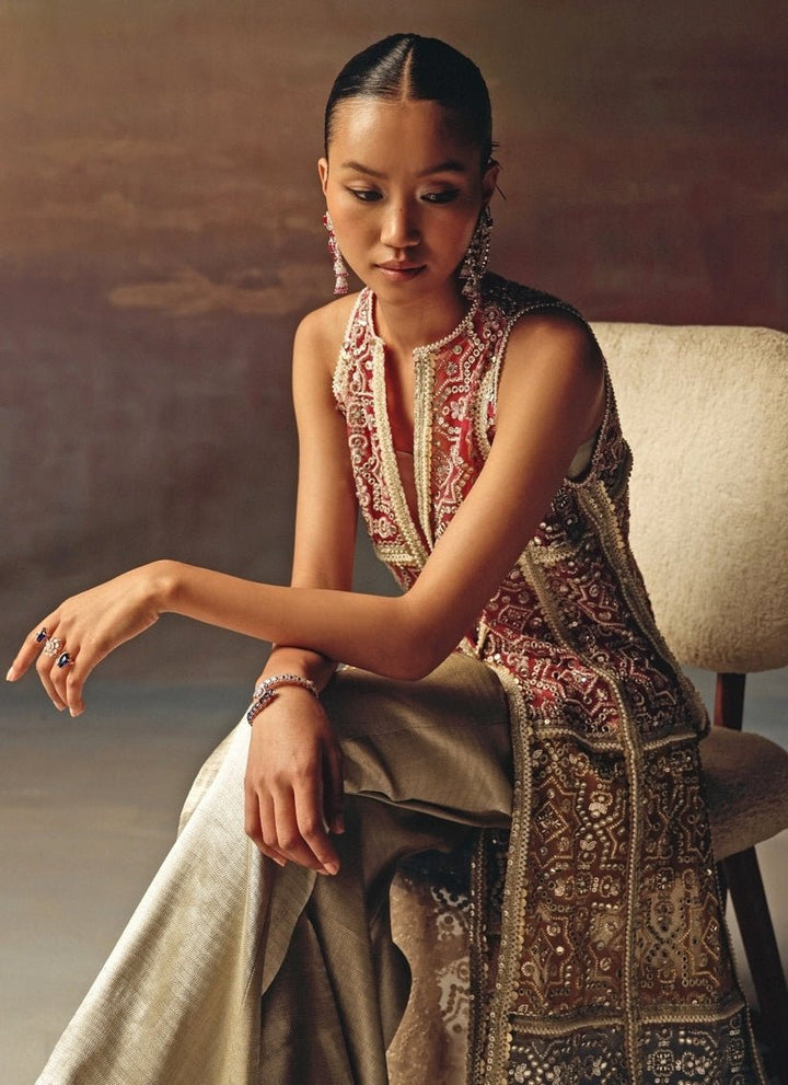 Twenty Nine Silver Brocade Palazzo With Multicolour JacketFabilicious Fashion