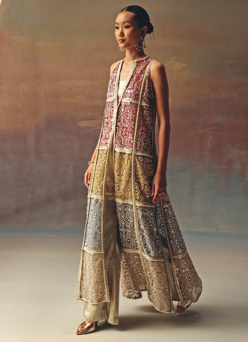 Twenty Nine Silver Brocade Palazzo With Multicolour JacketFabilicious Fashion