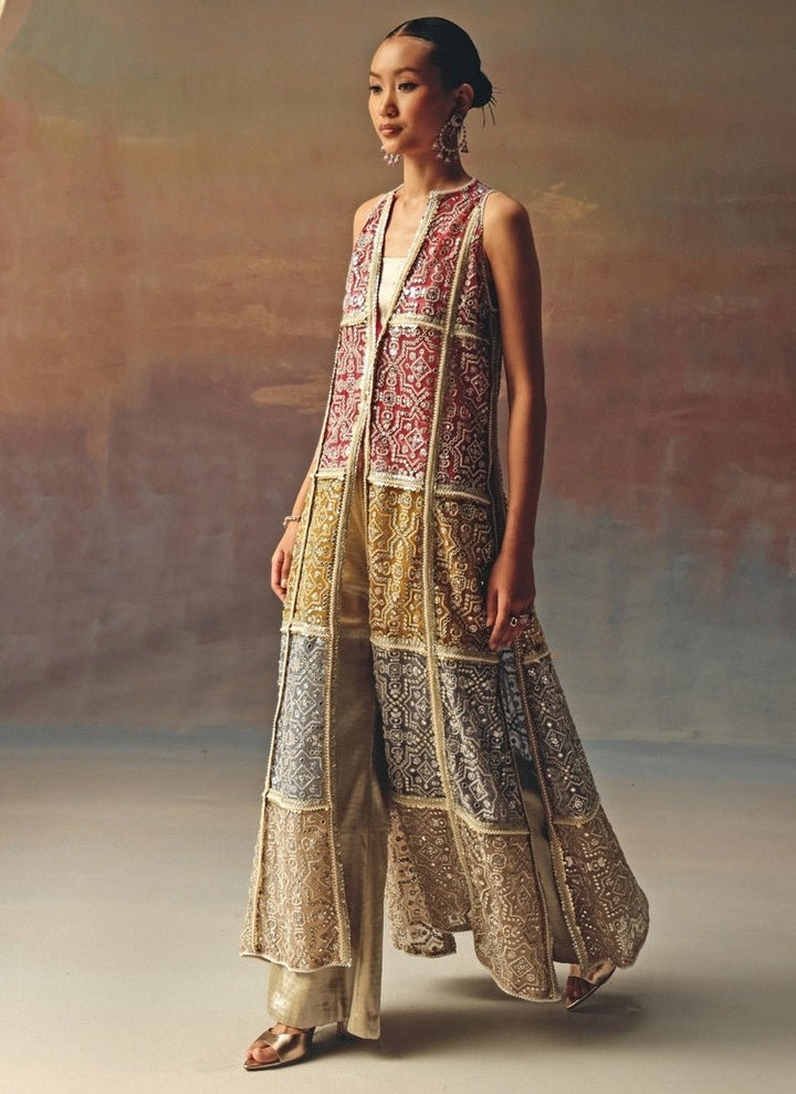 Twenty Nine Silver Brocade Palazzo With Multicolour JacketFabilicious Fashion