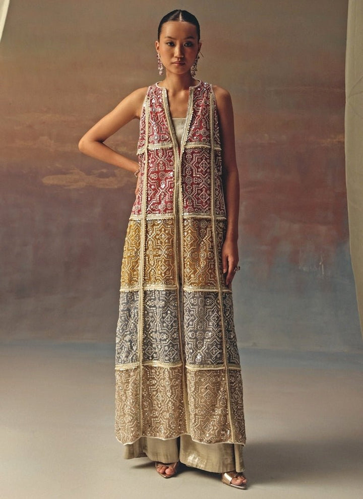 Twenty Nine Silver Brocade Palazzo With Multicolour JacketFabilicious Fashion