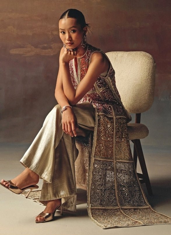 Twenty Nine Silver Brocade Palazzo With Multicolour JacketFabilicious Fashion