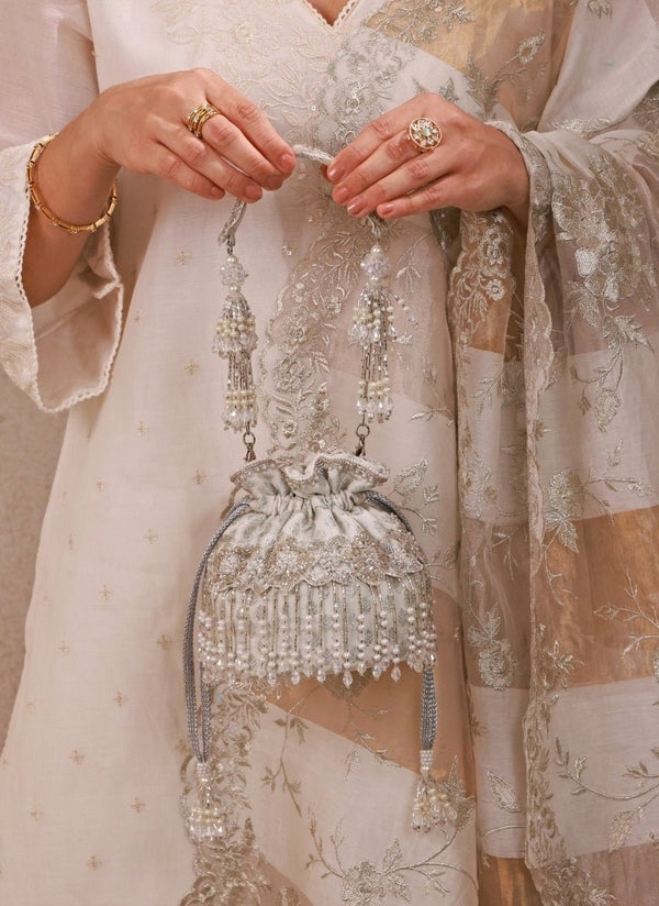 Silver Brocade Silk Mini Potli