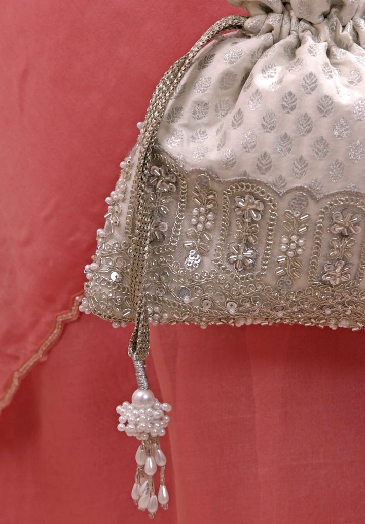 Amyra Silver Brocade Silk PotliFabilicious Fashion