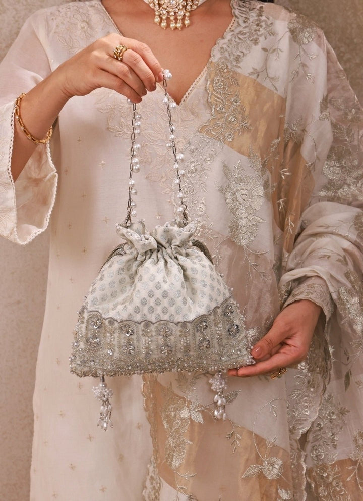 Amyra Silver Brocade Silk PotliFabilicious Fashion