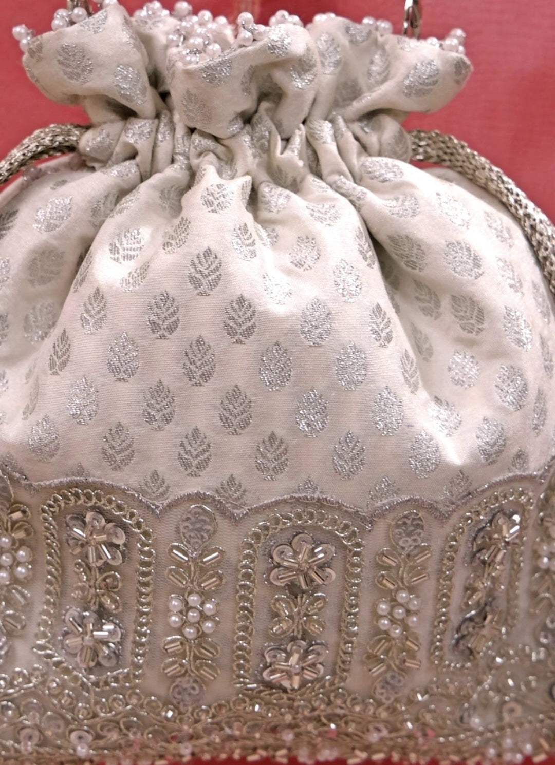 Amyra Silver Brocade Silk PotliFabilicious Fashion