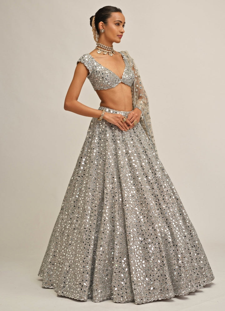 Vvani by Vani Vats Silver Embroidered Crepe LehengaFabilicious Fashion