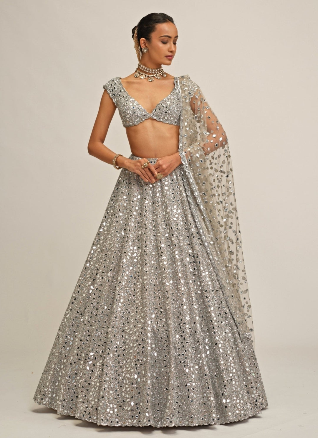 Vvani by Vani Vats Silver Embroidered Crepe LehengaFabilicious Fashion