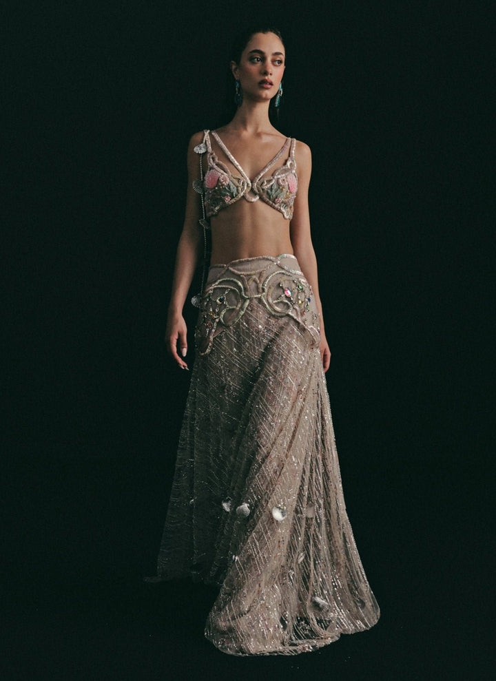 The Little Black Bow Silver Embroidered Soft Net Bridal Lehenga SetFabilicious Fashion
