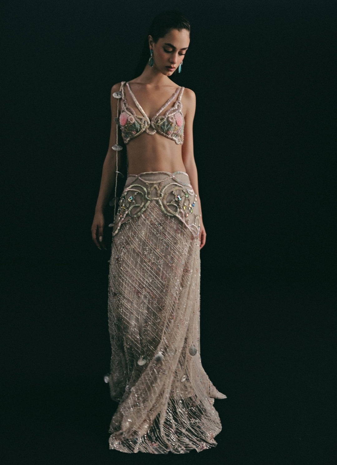 The Little Black Bow Silver Embroidered Soft Net Bridal Lehenga SetFabilicious Fashion
