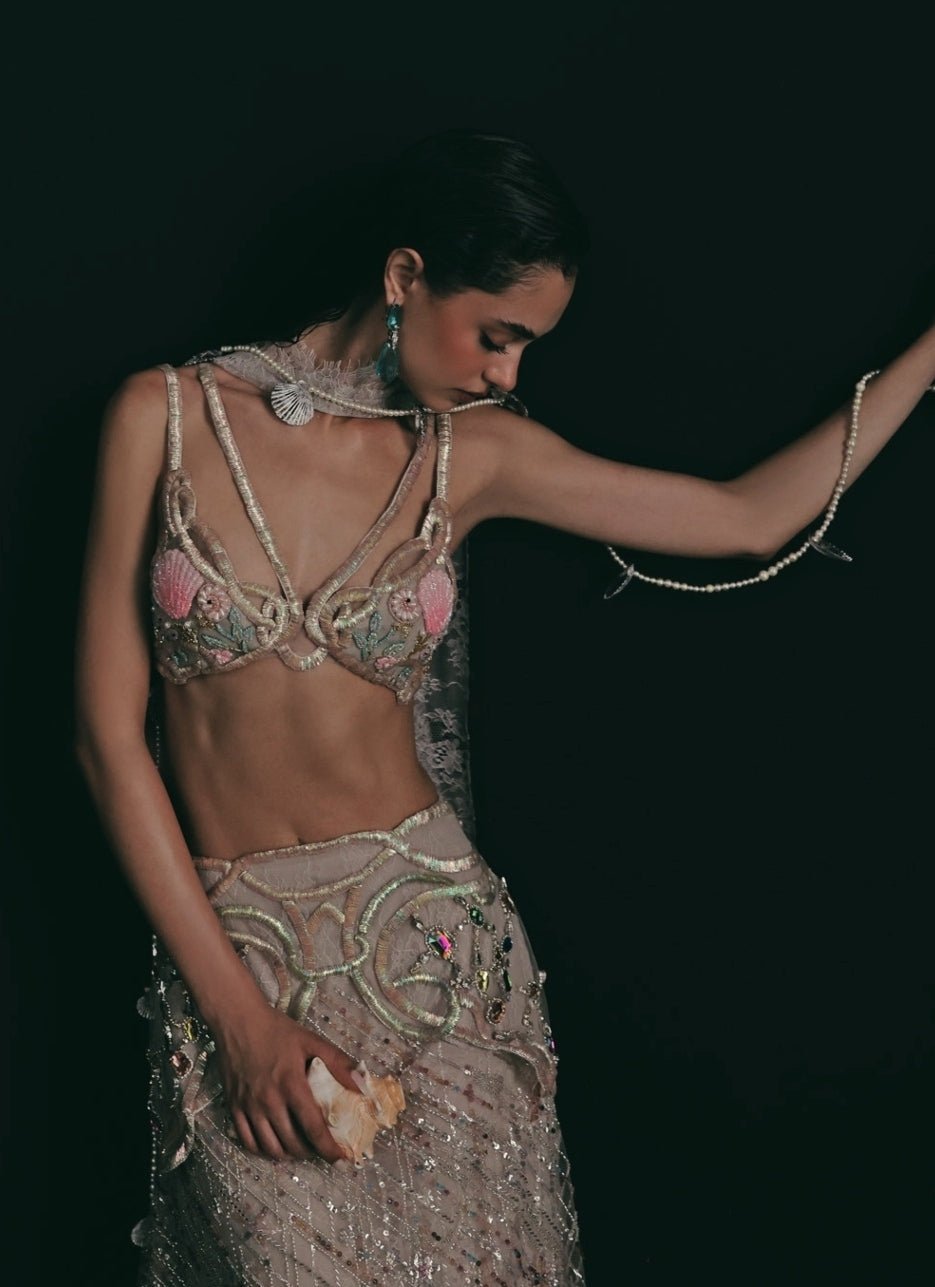 The Little Black Bow Silver Embroidered Soft Net Bridal Lehenga SetFabilicious Fashion