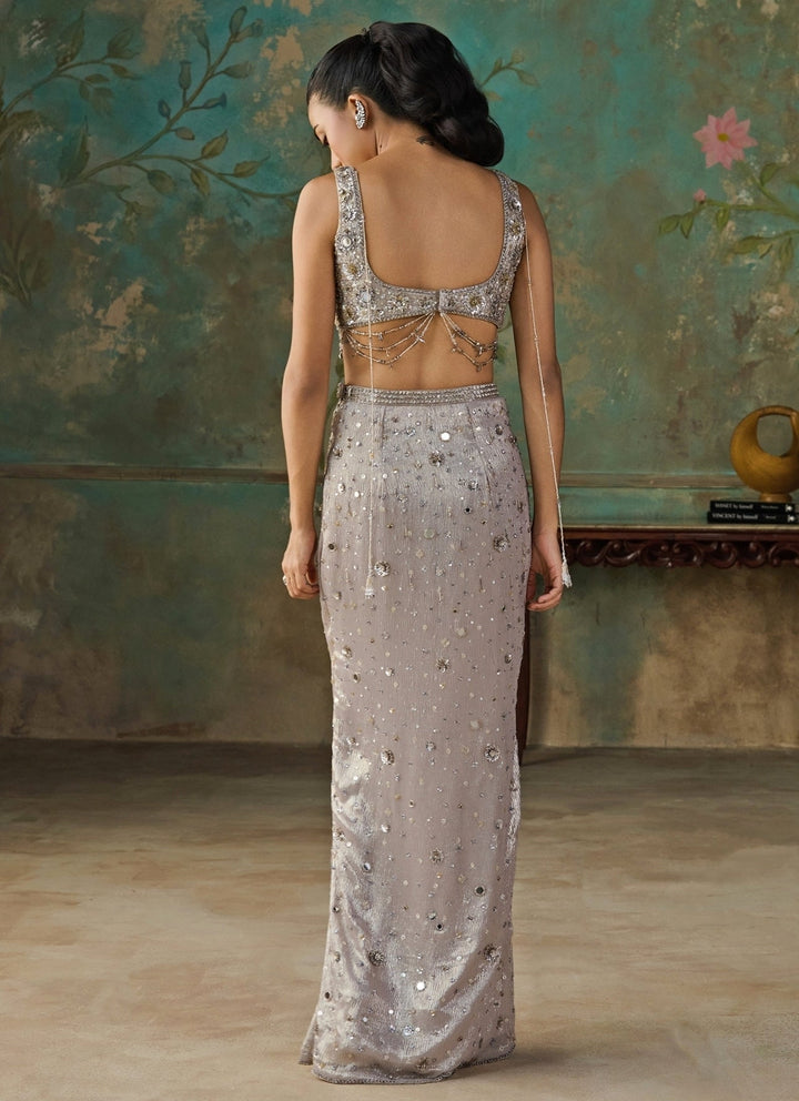 Zoon Tribe Silver Foil Georgette Slit Pencil Skirt SetFabilicious Fashion