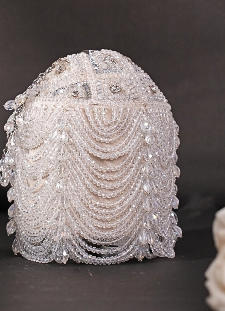 Silver Georgette Embellished Bucket Bag House of Kosha - Fabilicious Fashion