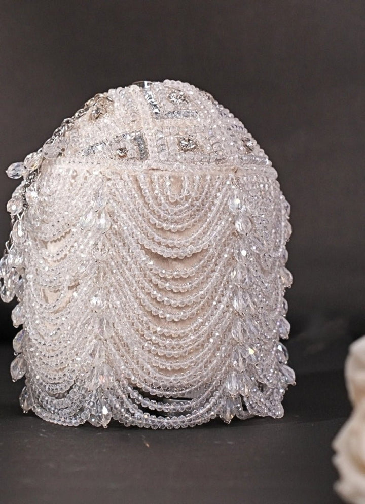 Silver Georgette Embellished Bucket Bag House of Kosha - Fabilicious Fashion