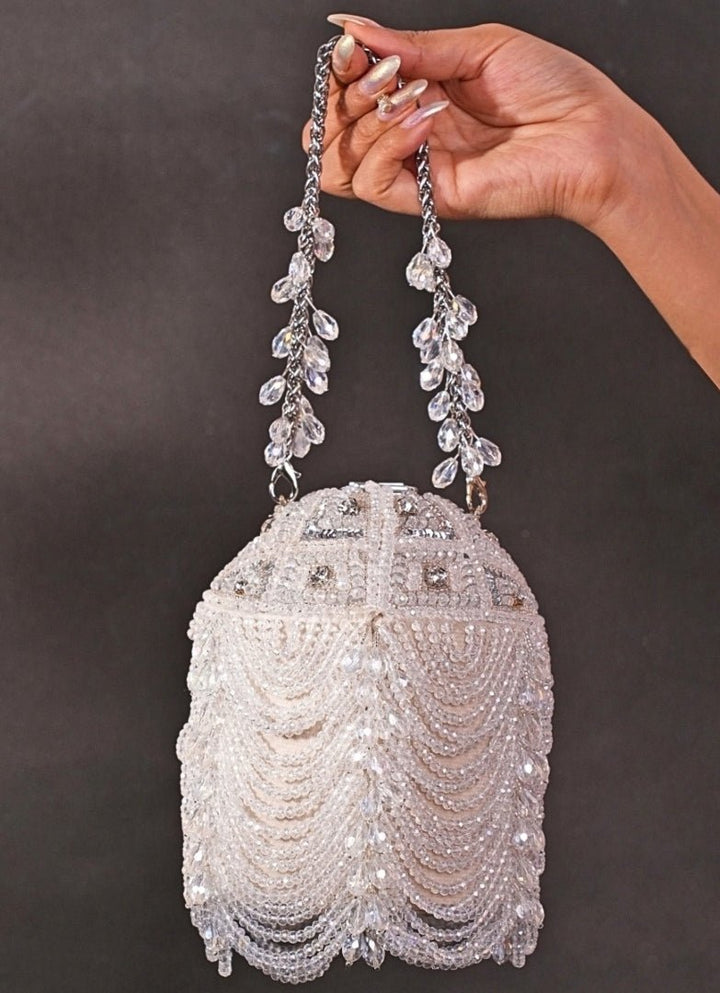 Silver Georgette Embellished Bucket Bag House of Kosha - Fabilicious Fashion