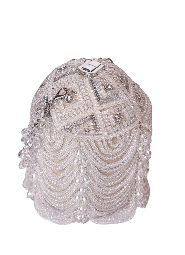 Silver Georgette Embellished Bucket Bag House of Kosha - Fabilicious Fashion