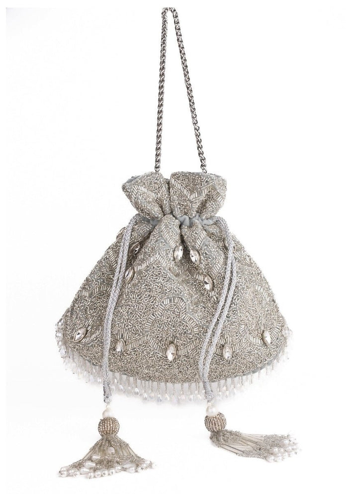 Silver Georgette Embellished Potli House of Kosha - Fabilicious Fashion