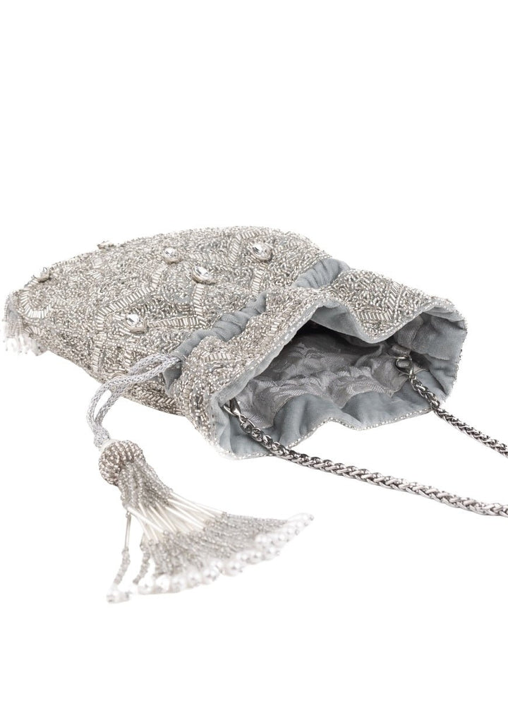 Silver Georgette Embellished Potli House of Kosha - Fabilicious Fashion