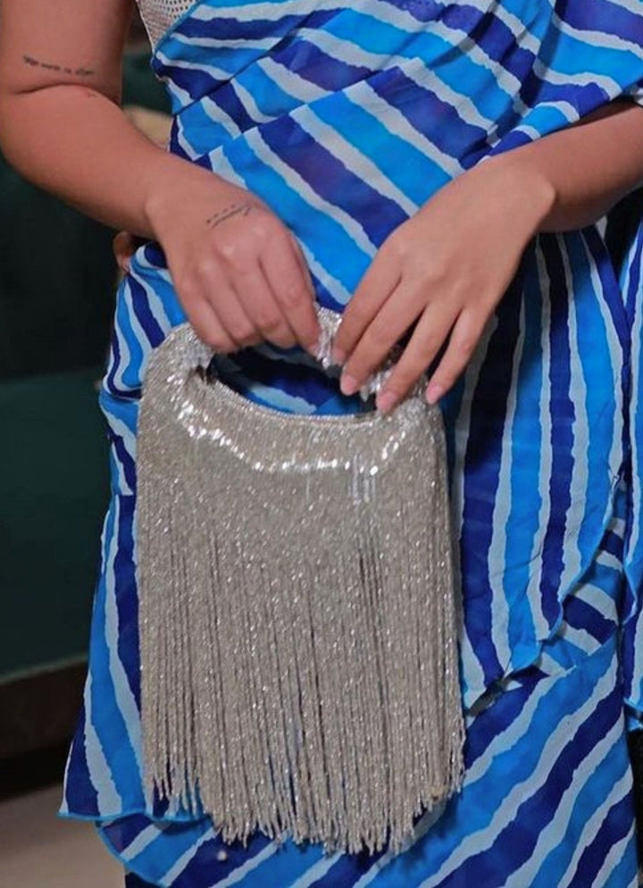 Silver Georgette Handcrafted Hand Bag House of Kosha - Fabilicious Fashion