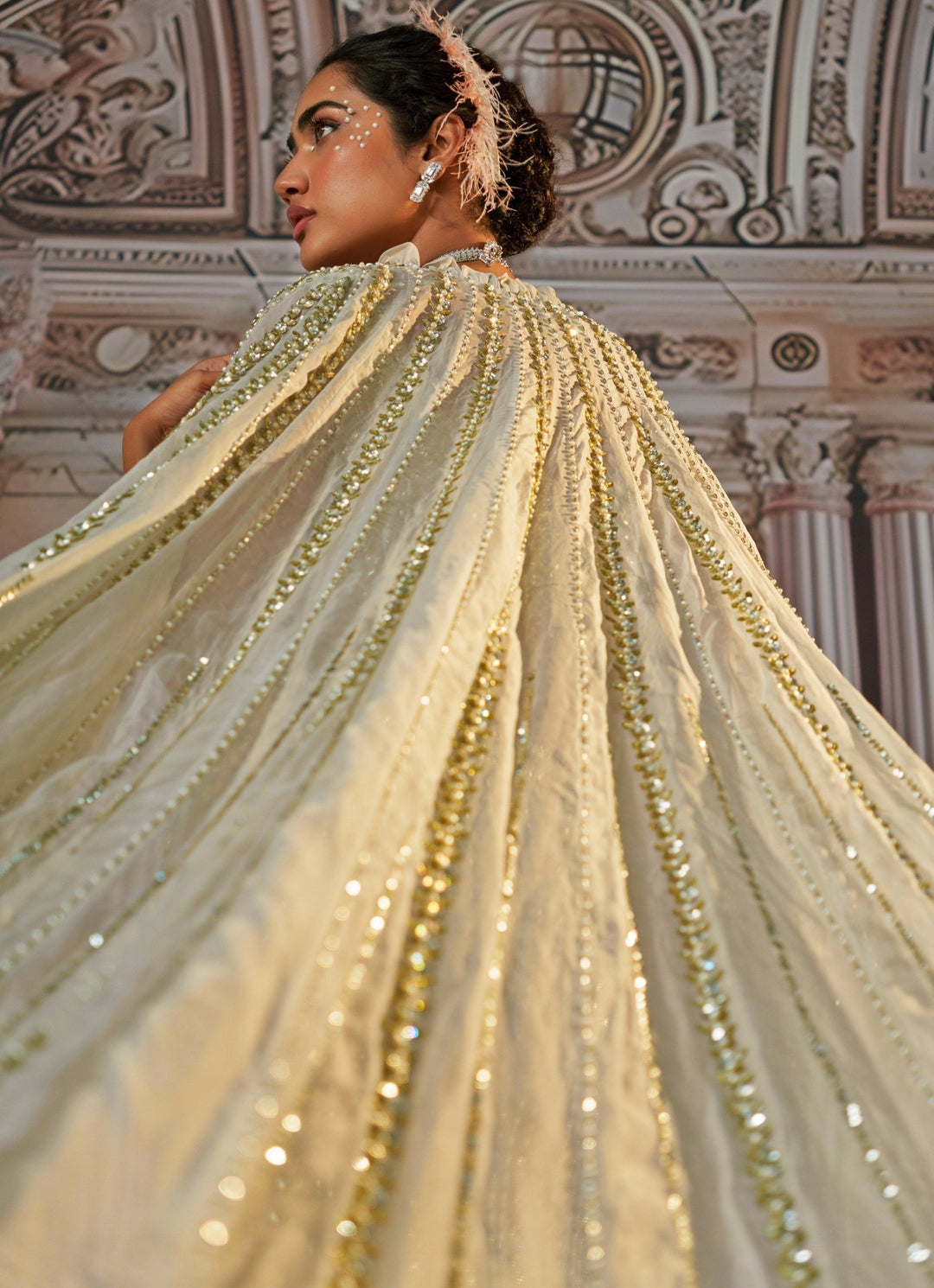 Silver Grey Embroidered Georgette Fishtail Lehenga With Long Cape Nidhika Shekhar - Fabilicious Fashion