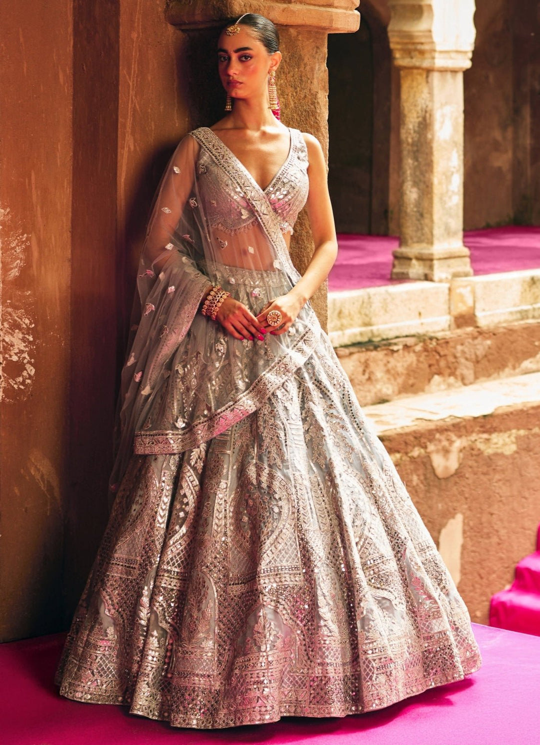 Silver Grey Organza Lehenga Set Angad Singh - Fabilicious Fashion
