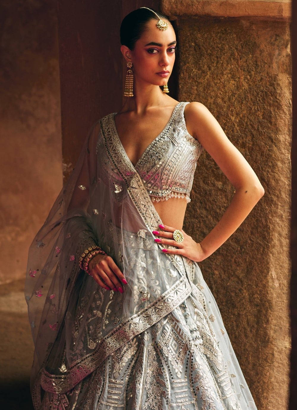Silver Grey Organza Lehenga Set Angad Singh - Fabilicious Fashion