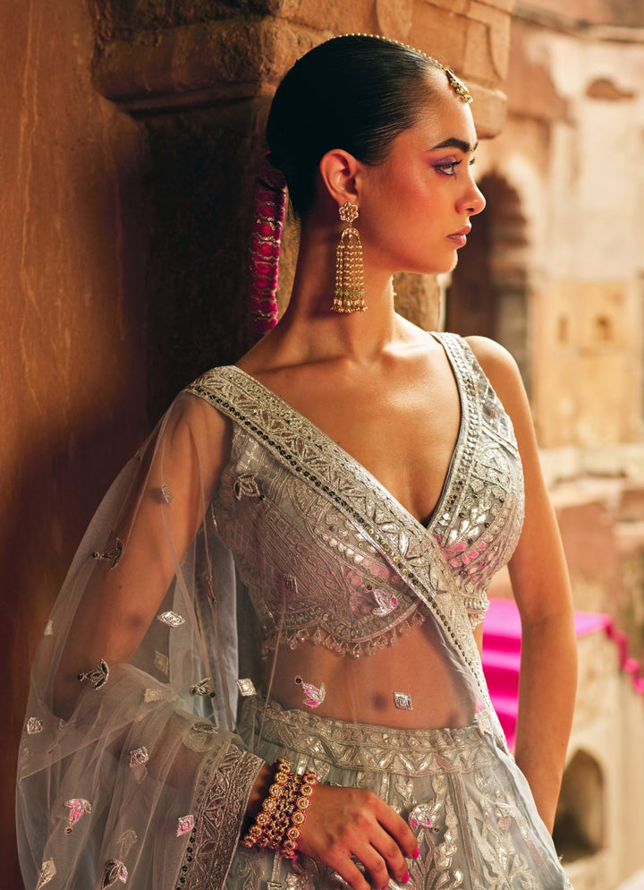 Silver Grey Organza Lehenga Set Angad Singh - Fabilicious Fashion