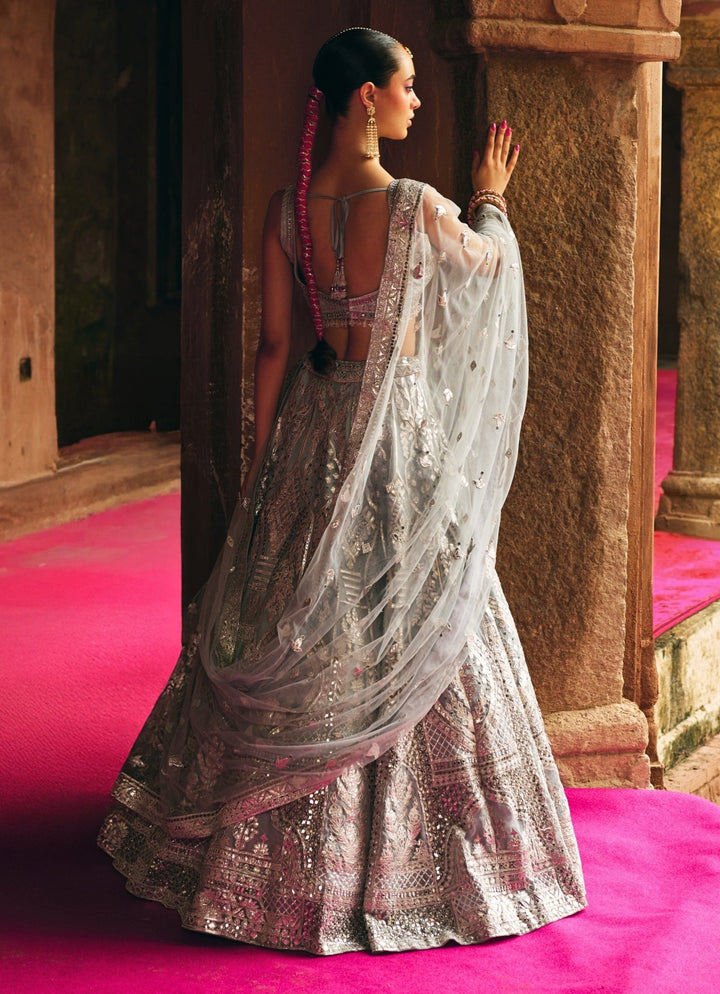 Silver Grey Organza Lehenga Set Angad Singh - Fabilicious Fashion