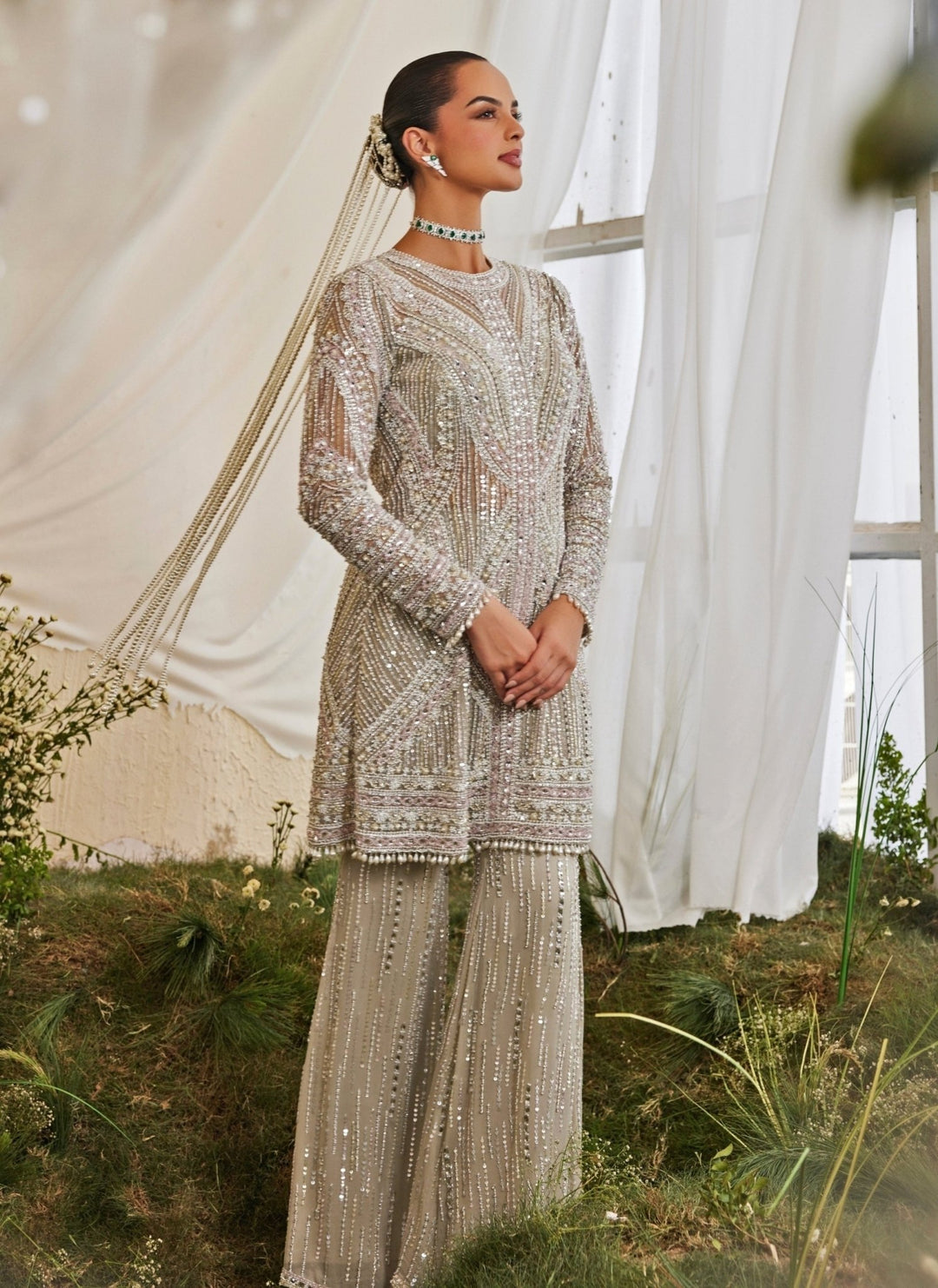 Mani Bhatia Silver Grey Soft Net Kurta Sharara SetFabilicious Fashion