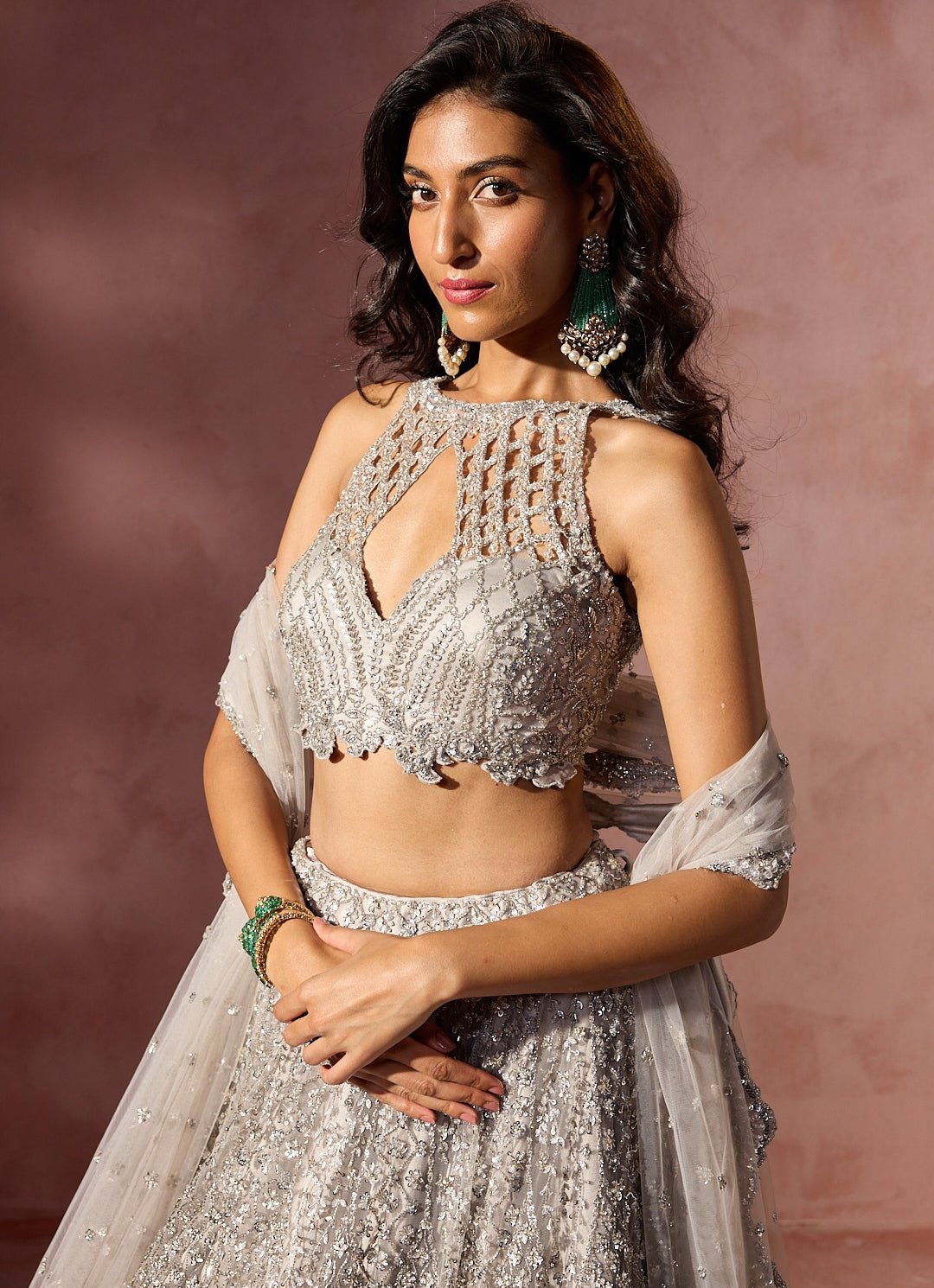 Silver Grey Soft Net Lehenga Set Nitika Gujral - Fabilicious Fashion