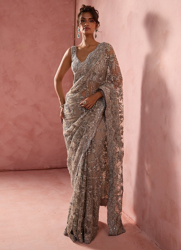 Silver Grey Soft Net Saree Nitika Gujral - Fabilicious Fashion