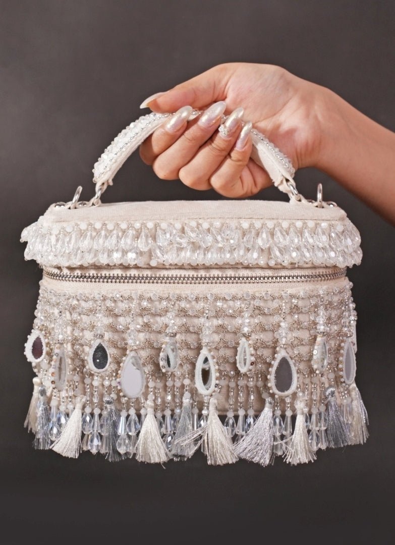 Silver Mirrorwork Embellished Vanity Bag House of Kosha - Fabilicious Fashion