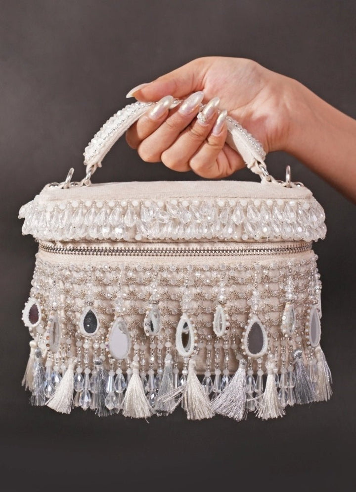 Silver Mirrorwork Embellished Vanity Bag House of Kosha - Fabilicious Fashion