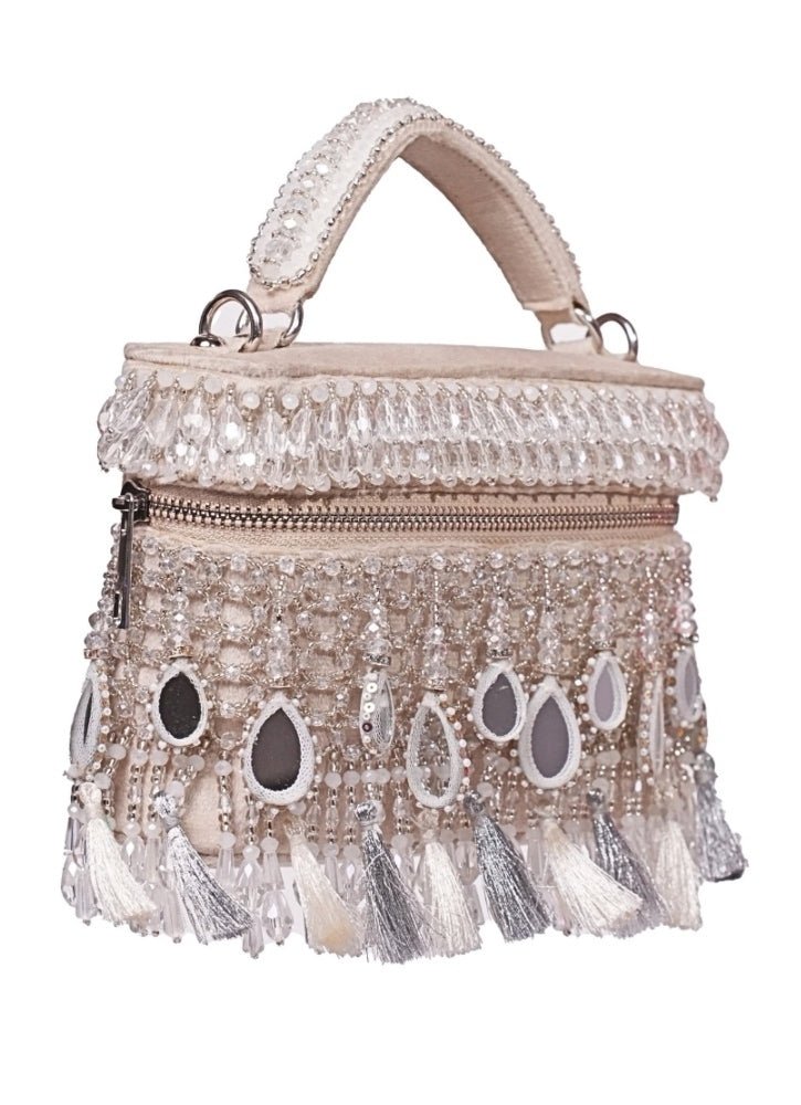 Silver Mirrorwork Embellished Vanity Bag House of Kosha - Fabilicious Fashion
