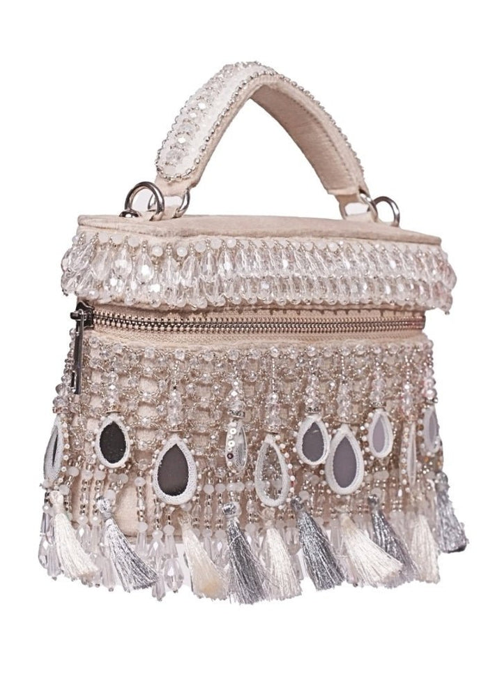 Silver Mirrorwork Embellished Vanity Bag House of Kosha - Fabilicious Fashion
