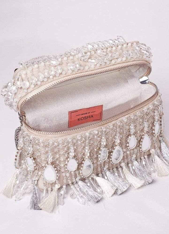 Silver Mirrorwork Embellished Vanity Bag House of Kosha - Fabilicious Fashion