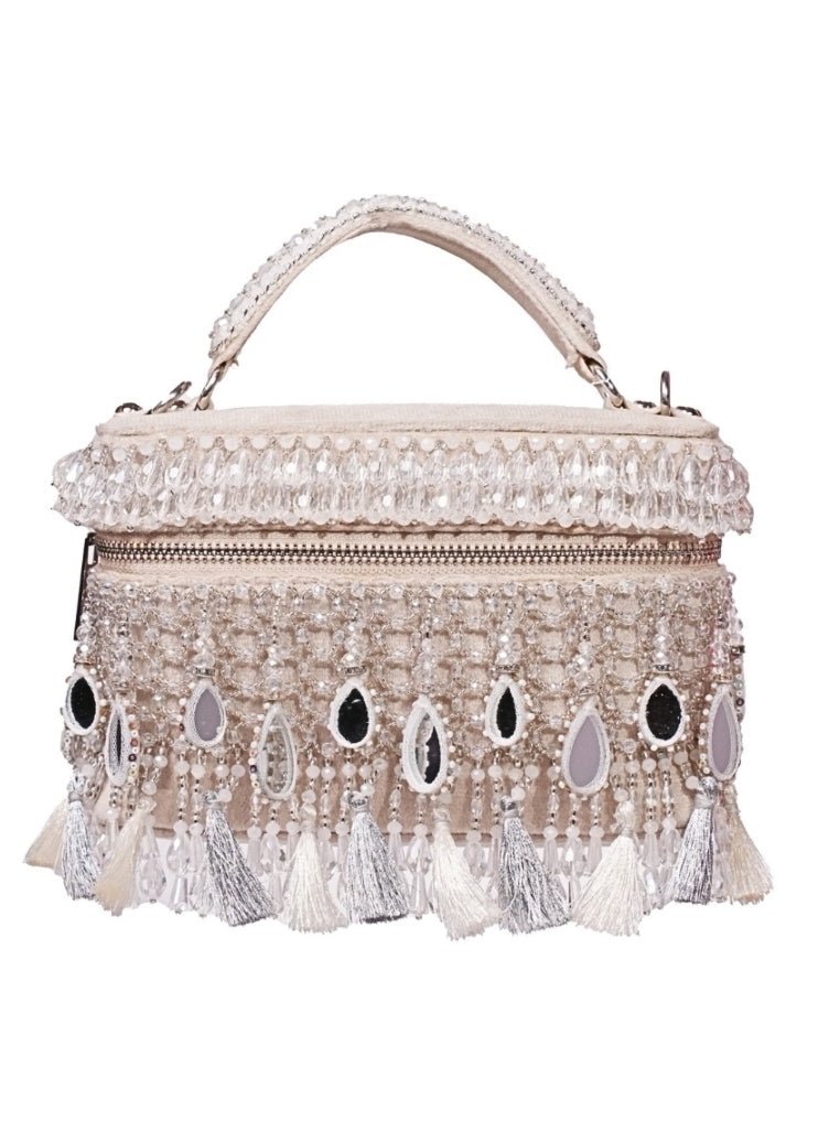 Silver Mirrorwork Embellished Vanity Bag House of Kosha - Fabilicious Fashion