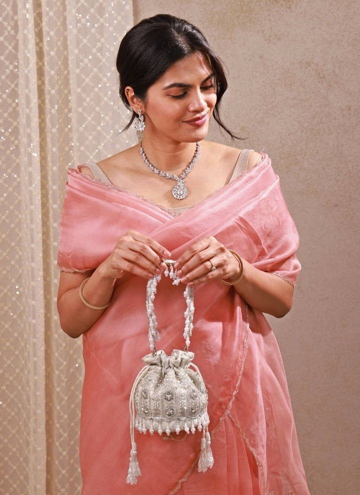 Amyra Silver Pearl Brocade Silk Mini PotliFabilicious Fashion