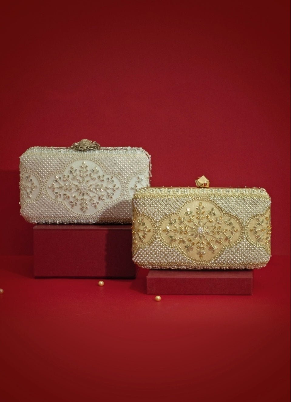 Silver Pearl Embroidered Clutch AMYRA - Fabilicious Fashion