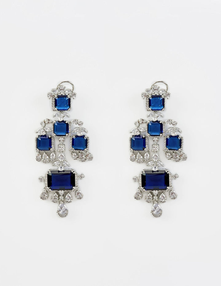 Silver Plated Blue Stone And Zircon Dangler Earrings Vivinia by Vidhi Mehra - Fabilicious Fashion