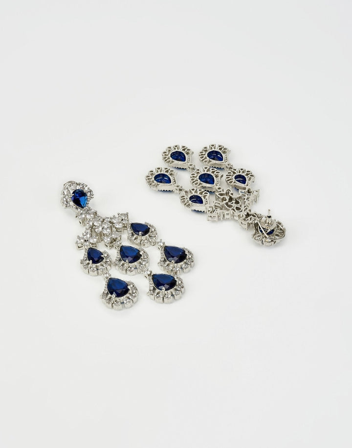 Silver Plated Blue Zircon Dangler Drop Earrings Vivinia by Vidhi Mehra - Fabilicious Fashion